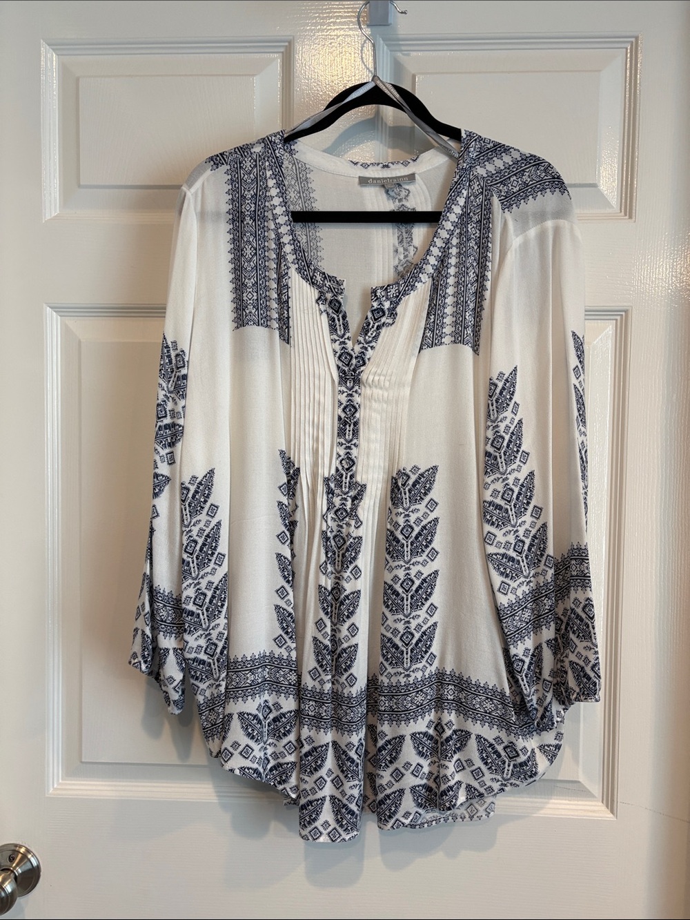 Daniel Rainn White Blouse with Navy Print